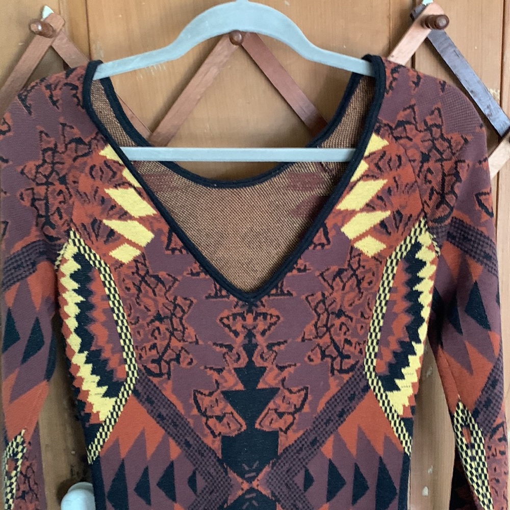 Free People Huntress of the Man aztec print long sleeve bodycon dress NWT - Picture 8 of 13